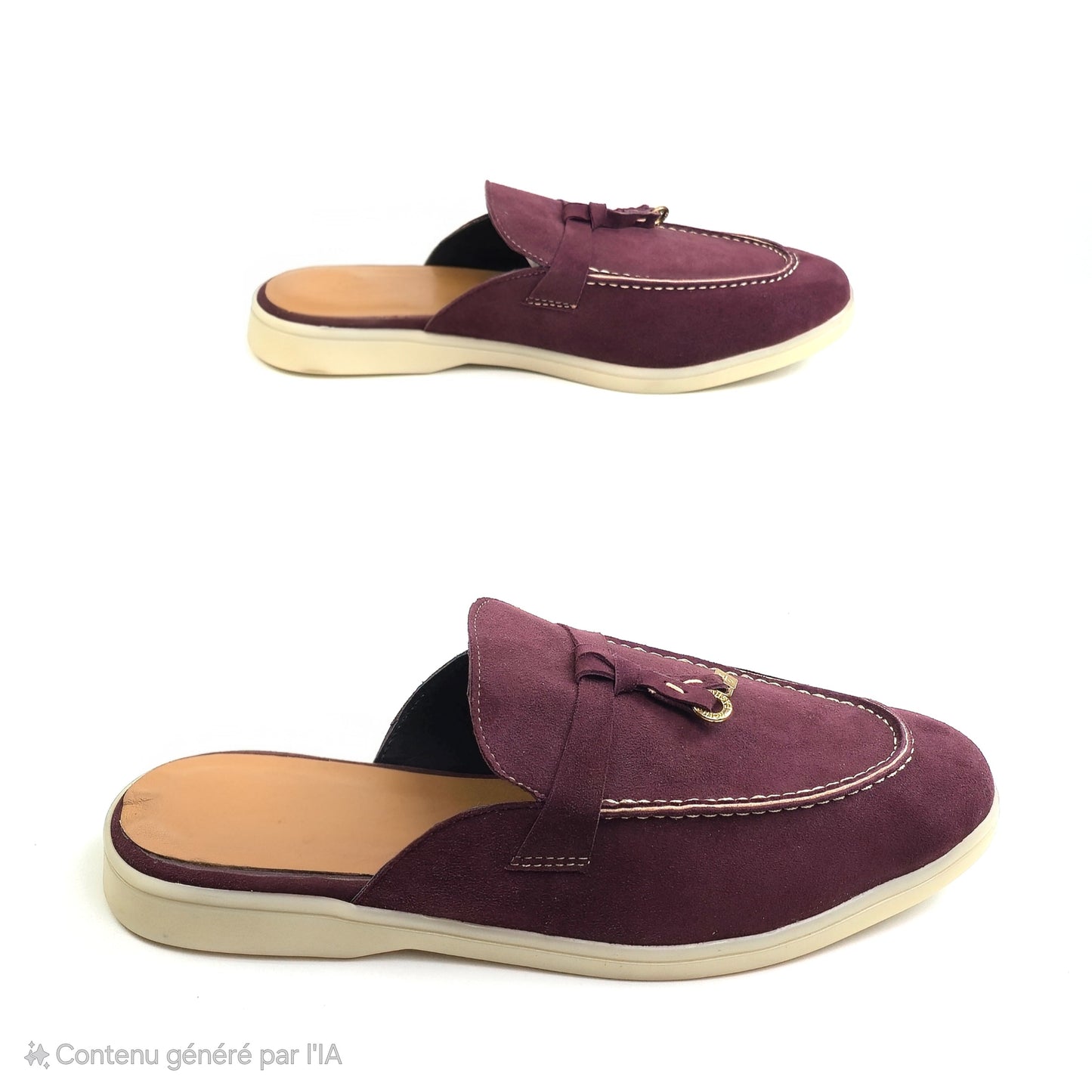 0119 chaussure Femme en cuir daim biege grenat