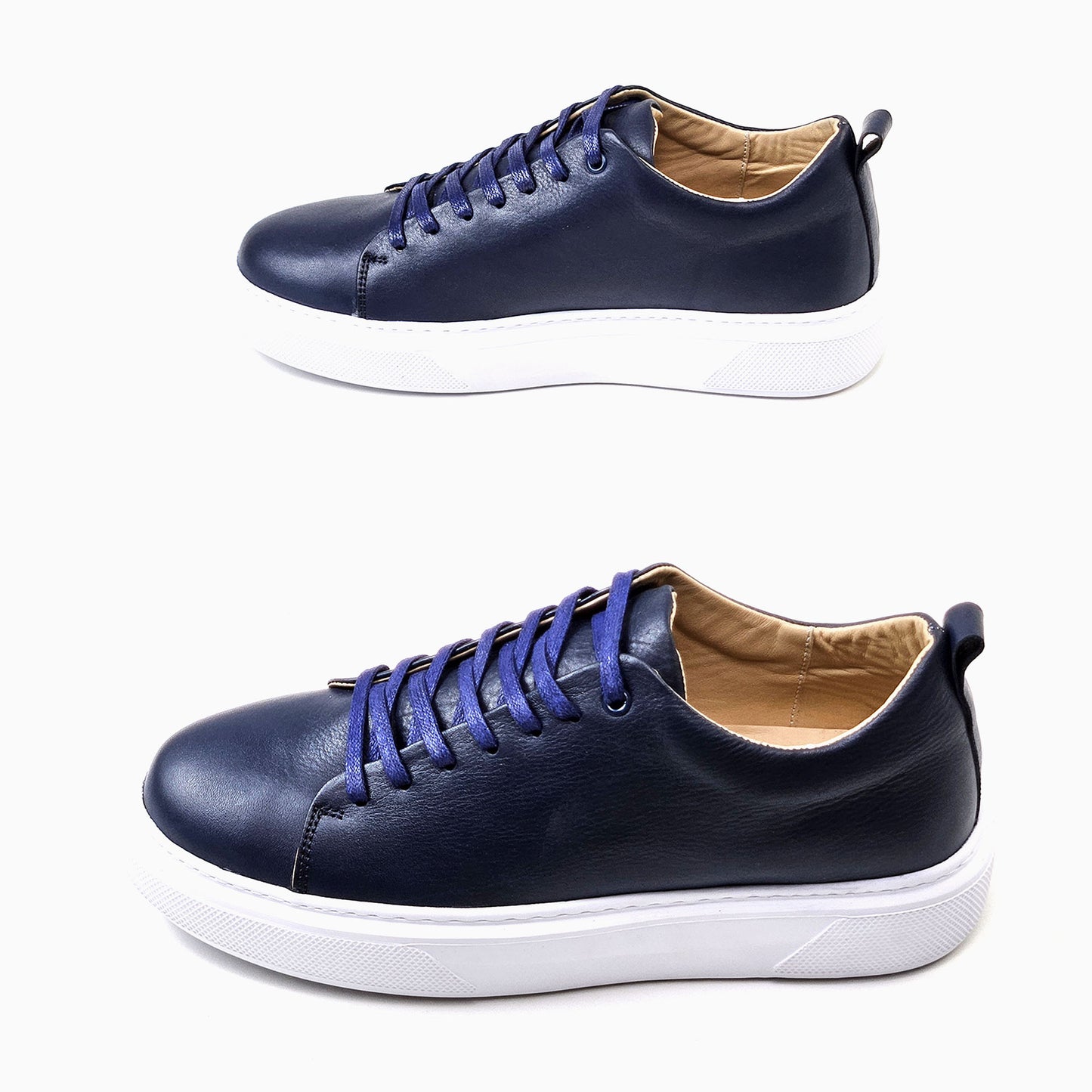 0224 Chaussure Sneaker Homme en cuir bleumarin