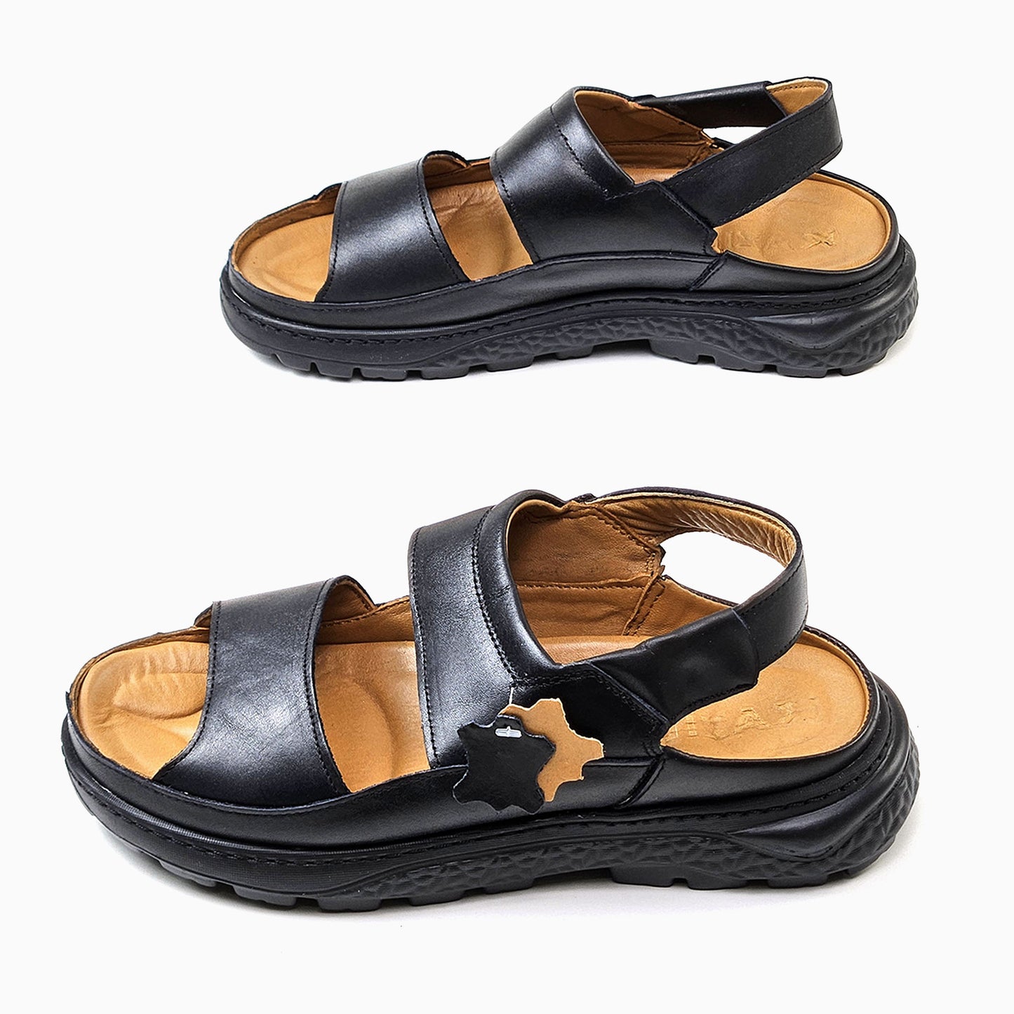 0206 sandale confort en cuir homme noir