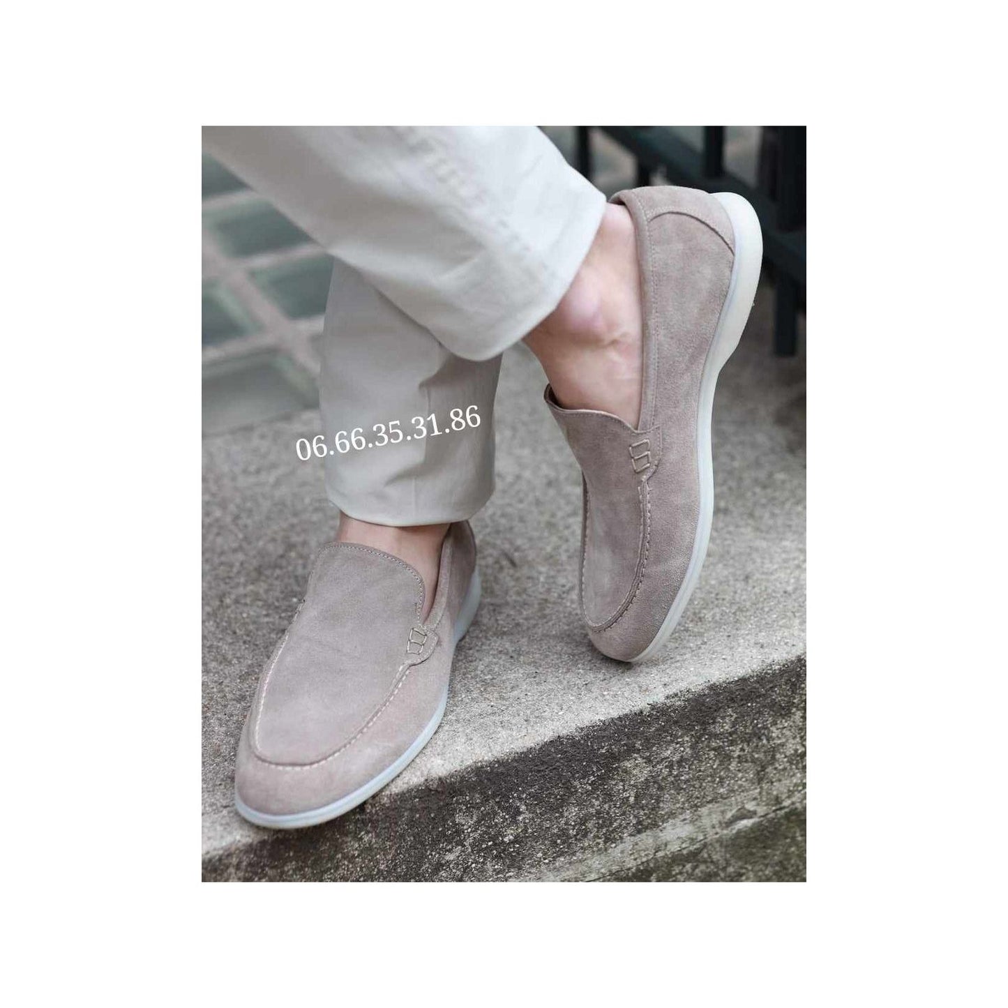 0110 Chaussures Homme Mocassins sports en cuir daim gris fonce