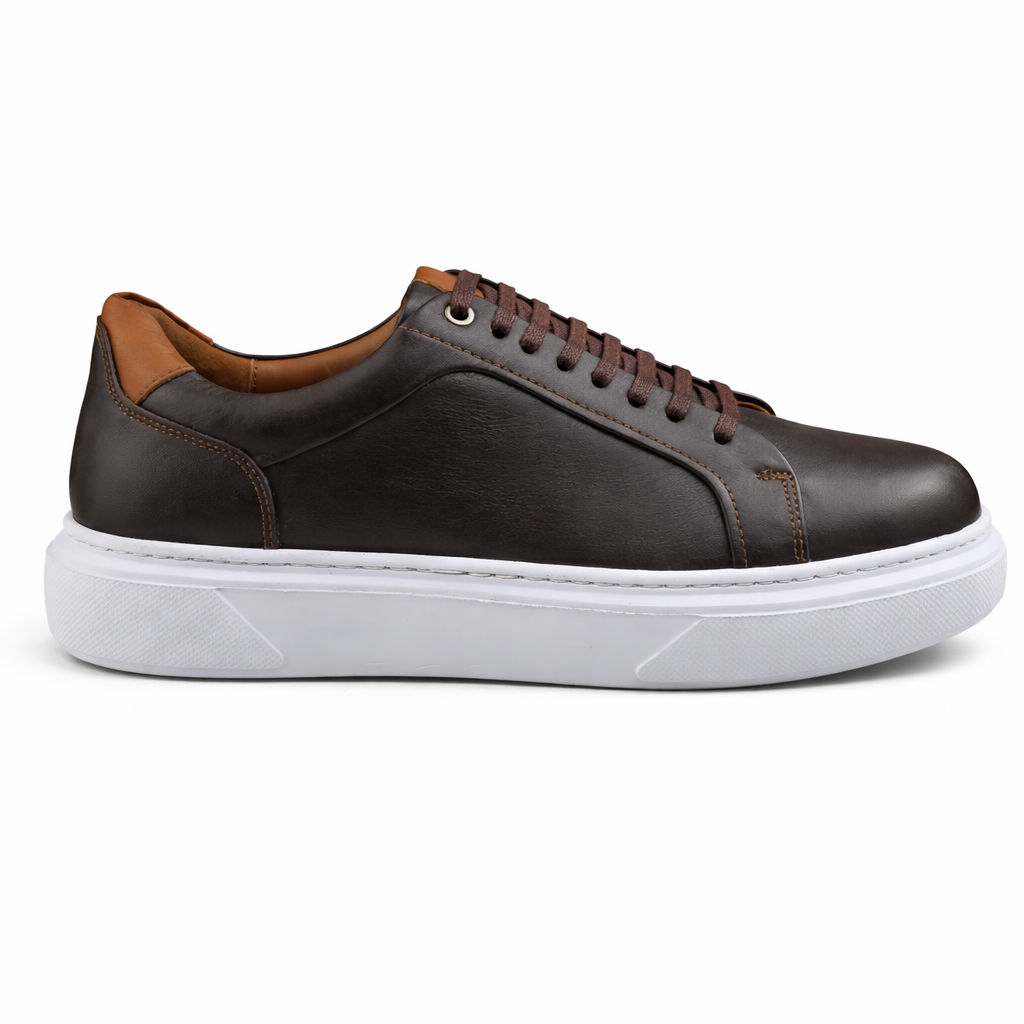 038 Chaussure Sneaker Homme en cuir noir/marron