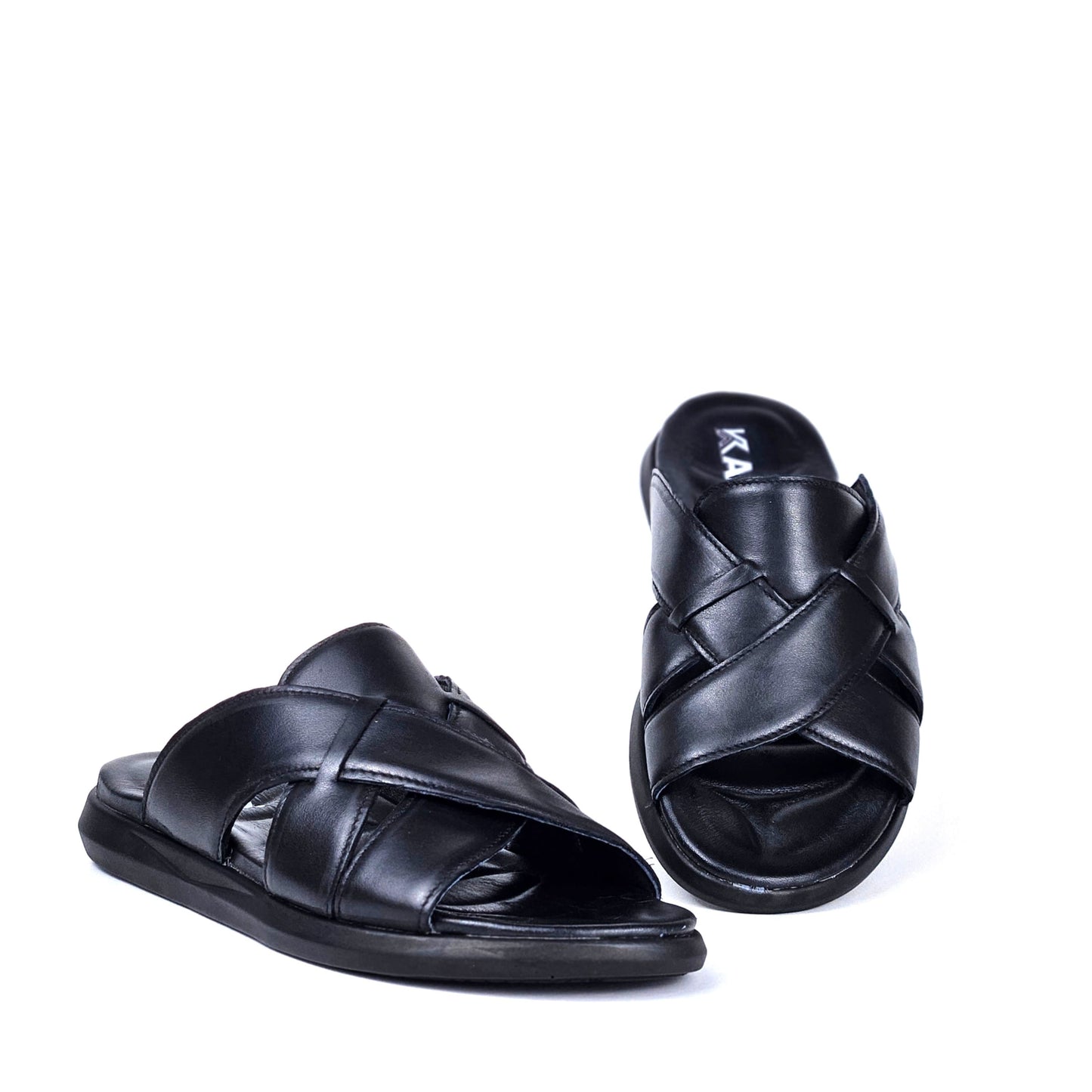 047 sandale confort en cuir homme noir
