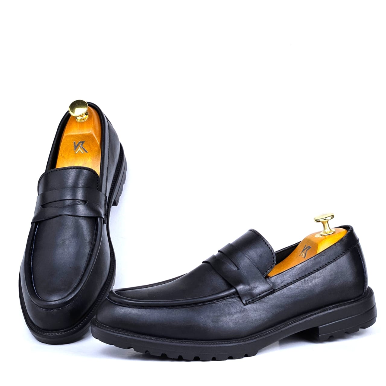 045 Chaussures Homme Mocassins sports en cuir noir