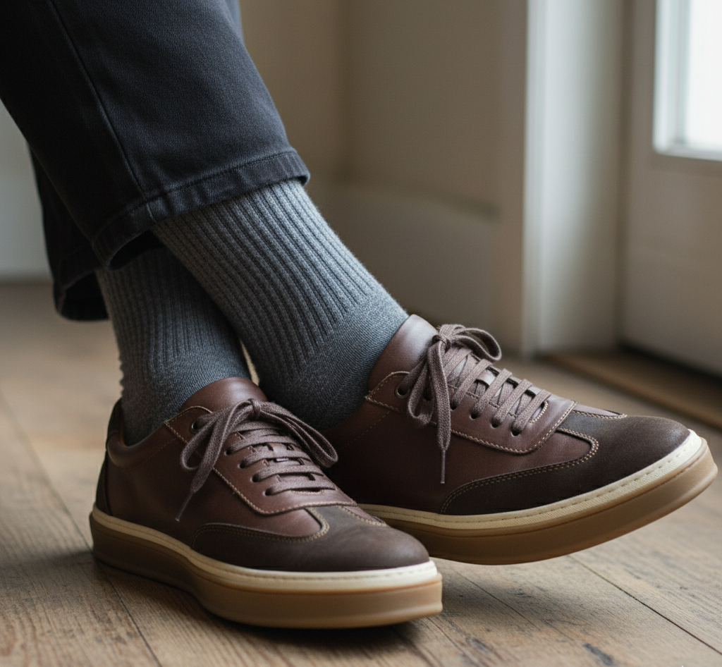 0235 Chaussure Sneaker Homme en cuir marron