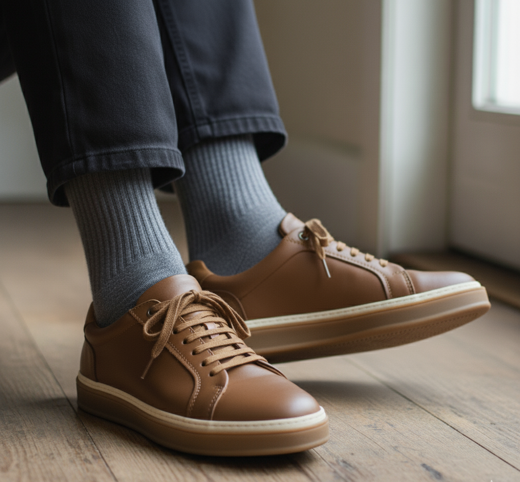 0101 Chaussure Sneaker Homme en cuir marron tabac