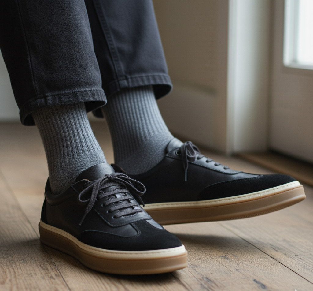 0235 Chaussure Sneaker Homme en cuir noir