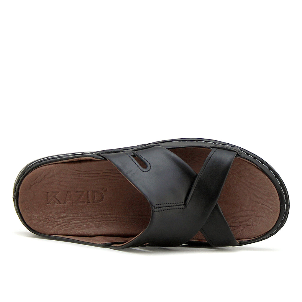 021 sandale confort en cuir homme noir