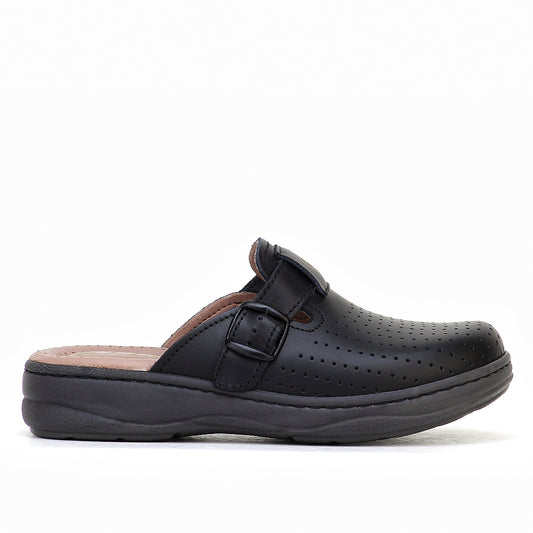 0324 sabot confort en cuir  femme noir