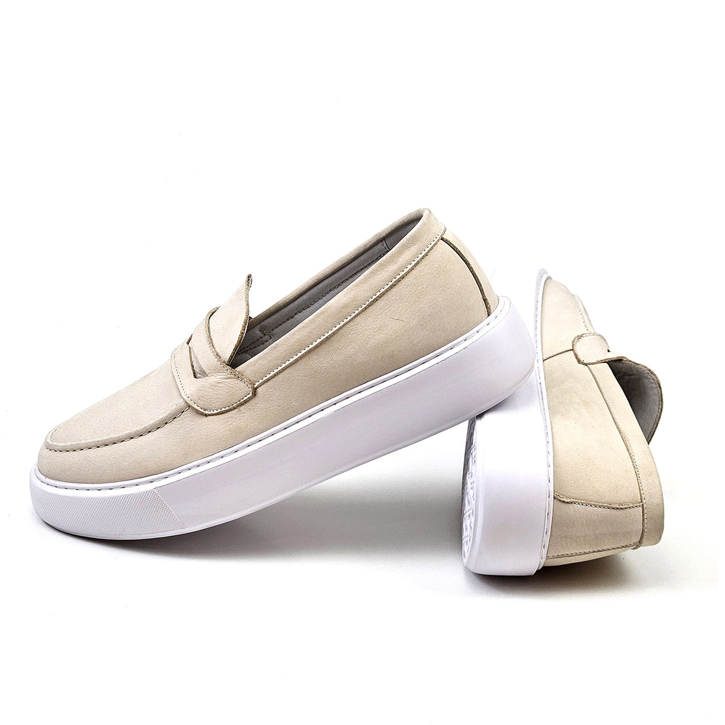 0221 Chaussure Sneaker Homme en cuir  beige nubuck