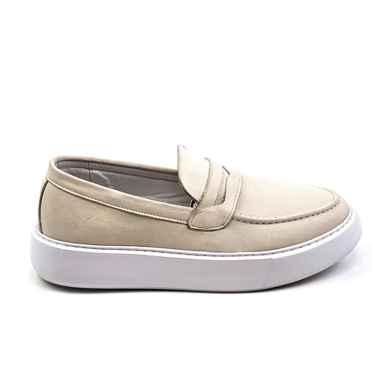 0221 Chaussure Sneaker Homme en cuir  beige nubuck