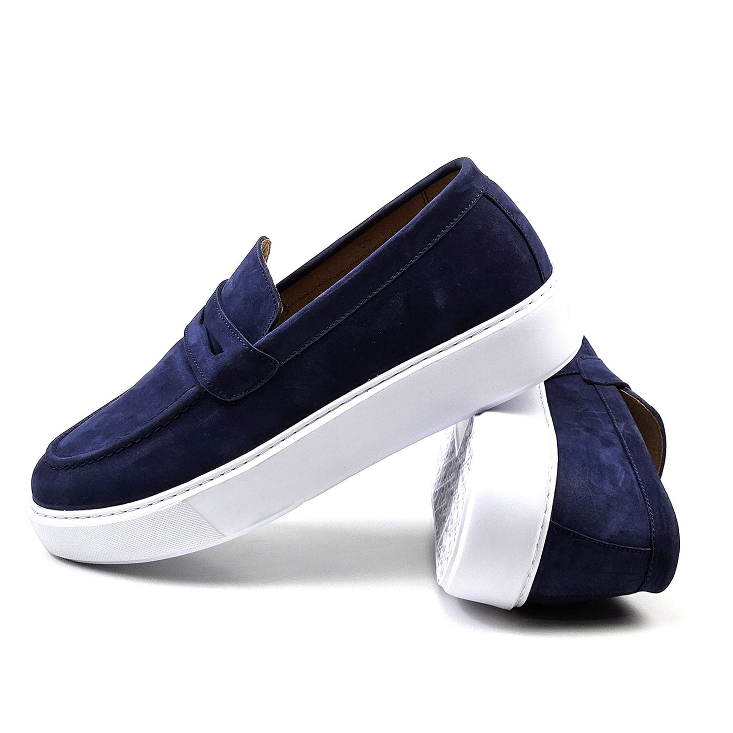 0221 Chaussure Sneaker Homme en cuir  beige nubuck bleumarin