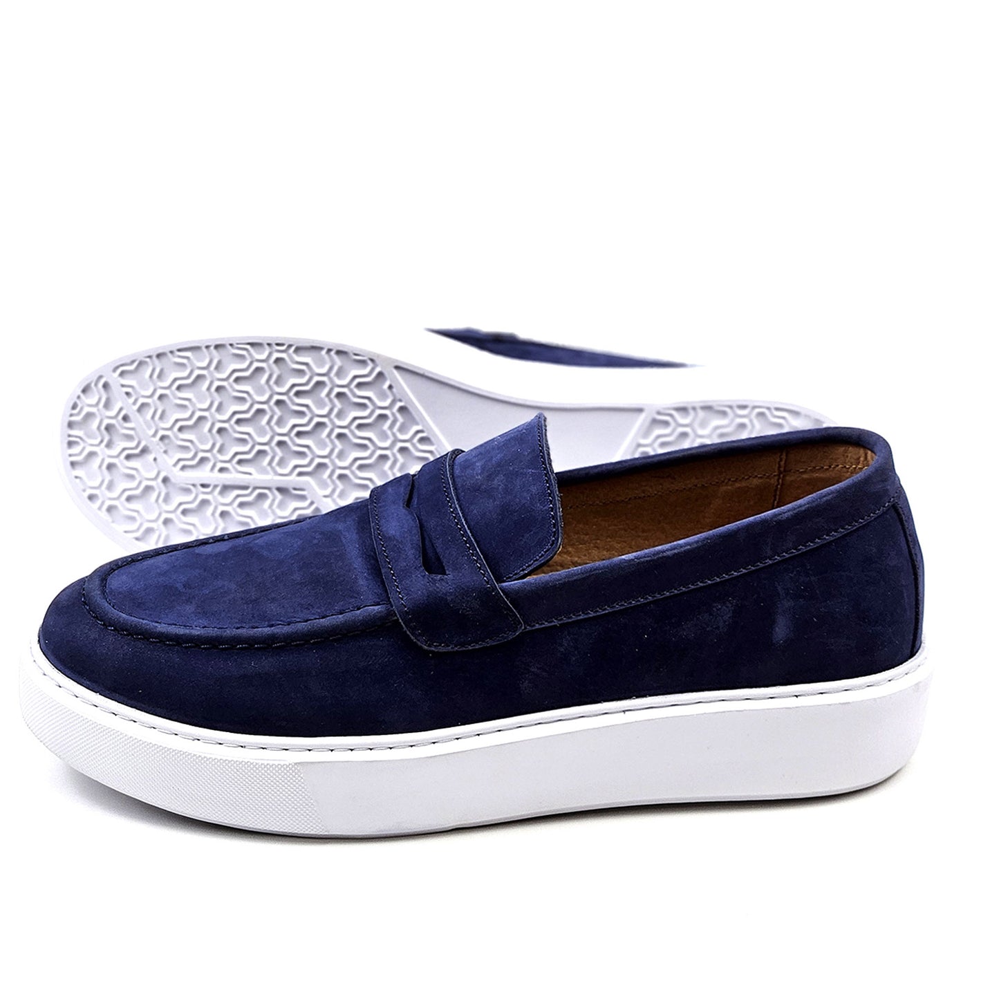 0221 Chaussure Sneaker Homme en cuir  beige nubuck bleumarin