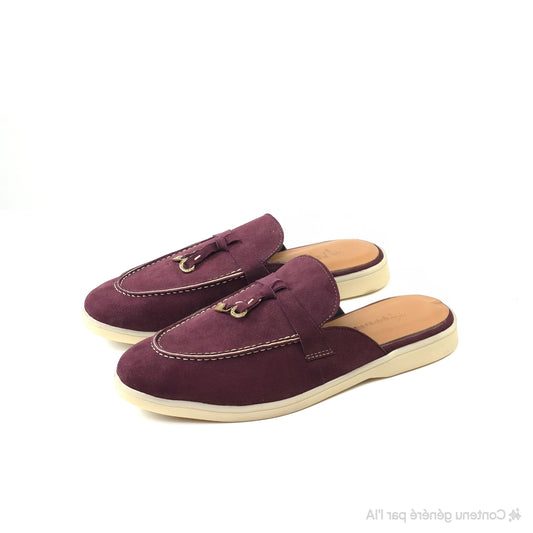 0119 chaussure Femme en cuir daim biege grenat