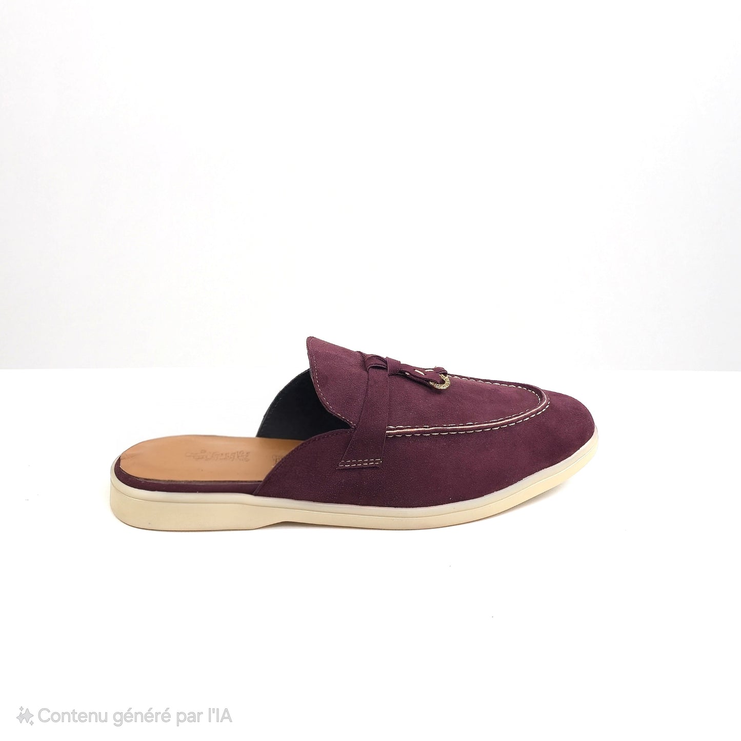 0119 chaussure Femme en cuir daim biege grenat