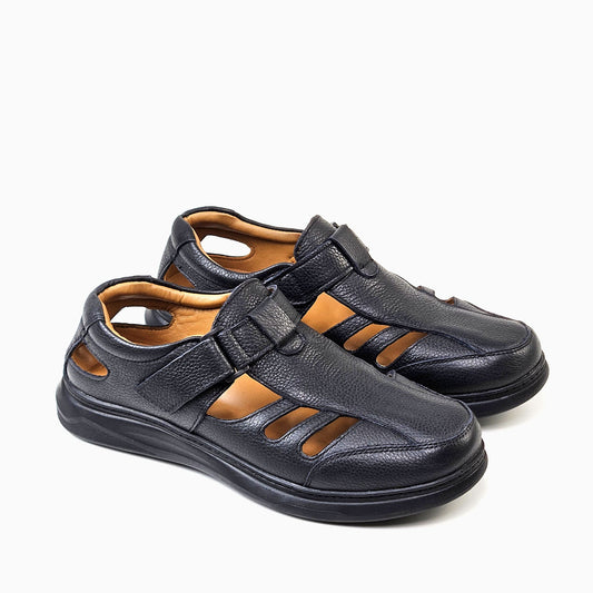 0205 sandale confort en cuir homme noir