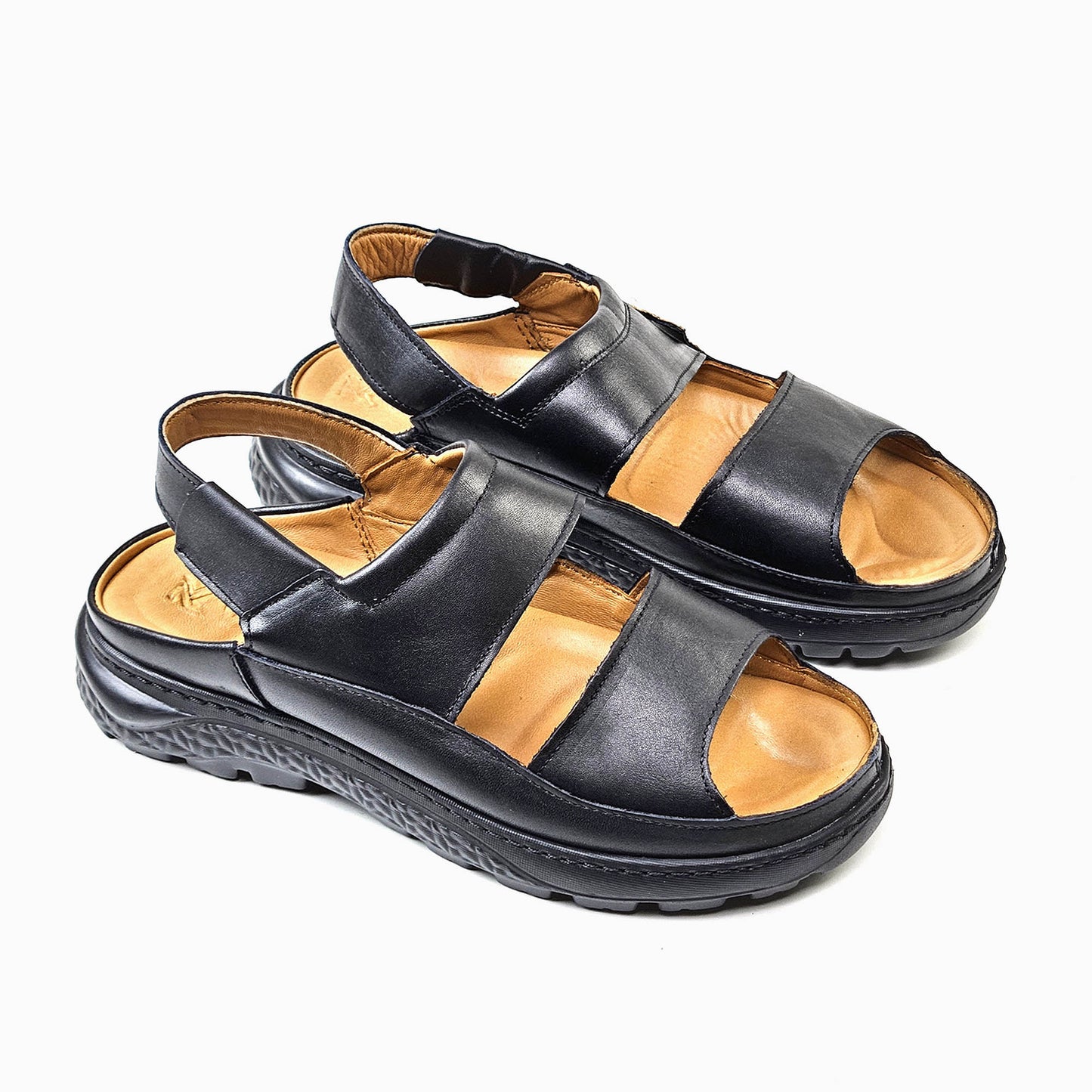 0206 sandale confort en cuir  homme noir
