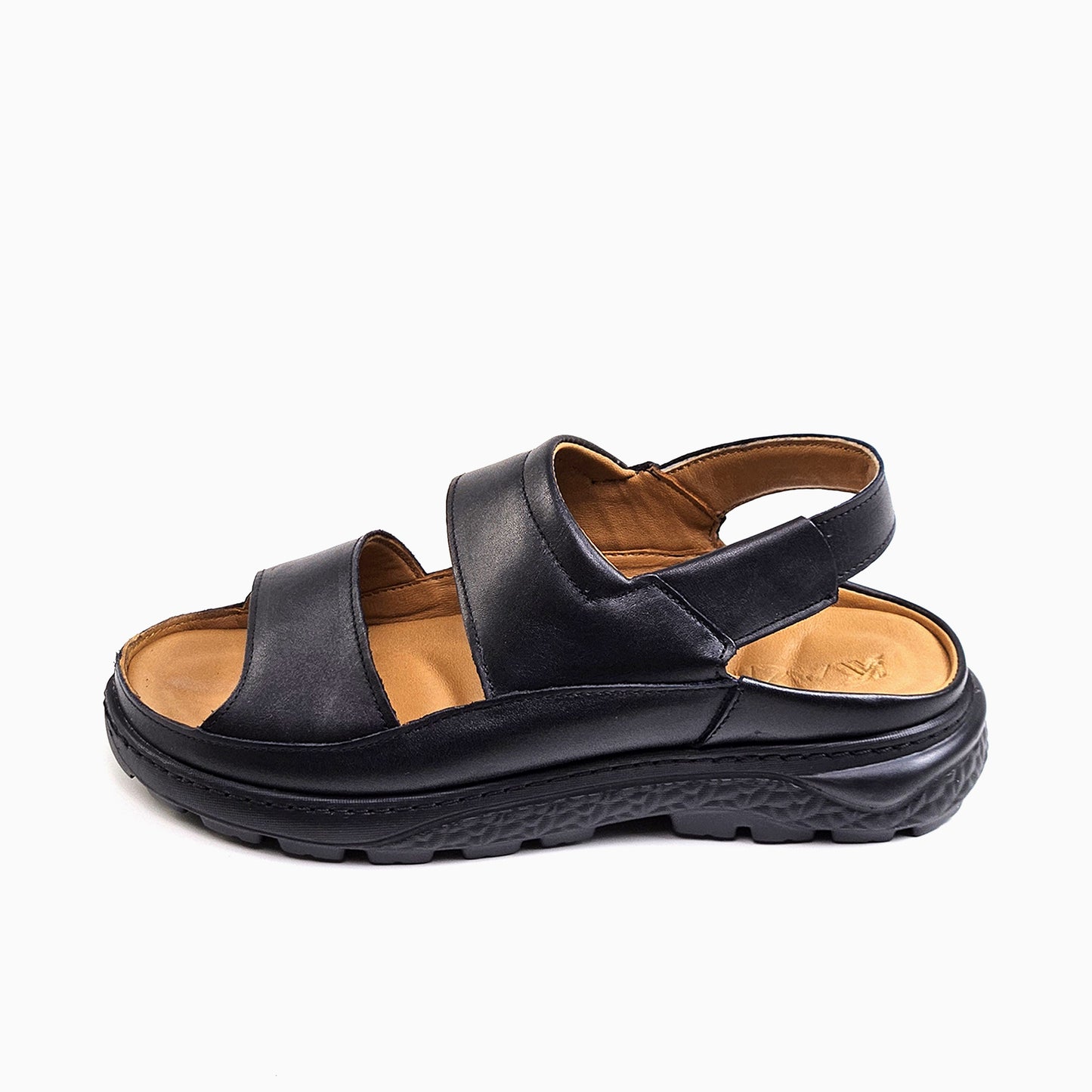 0206 sandale confort en cuir  homme noir
