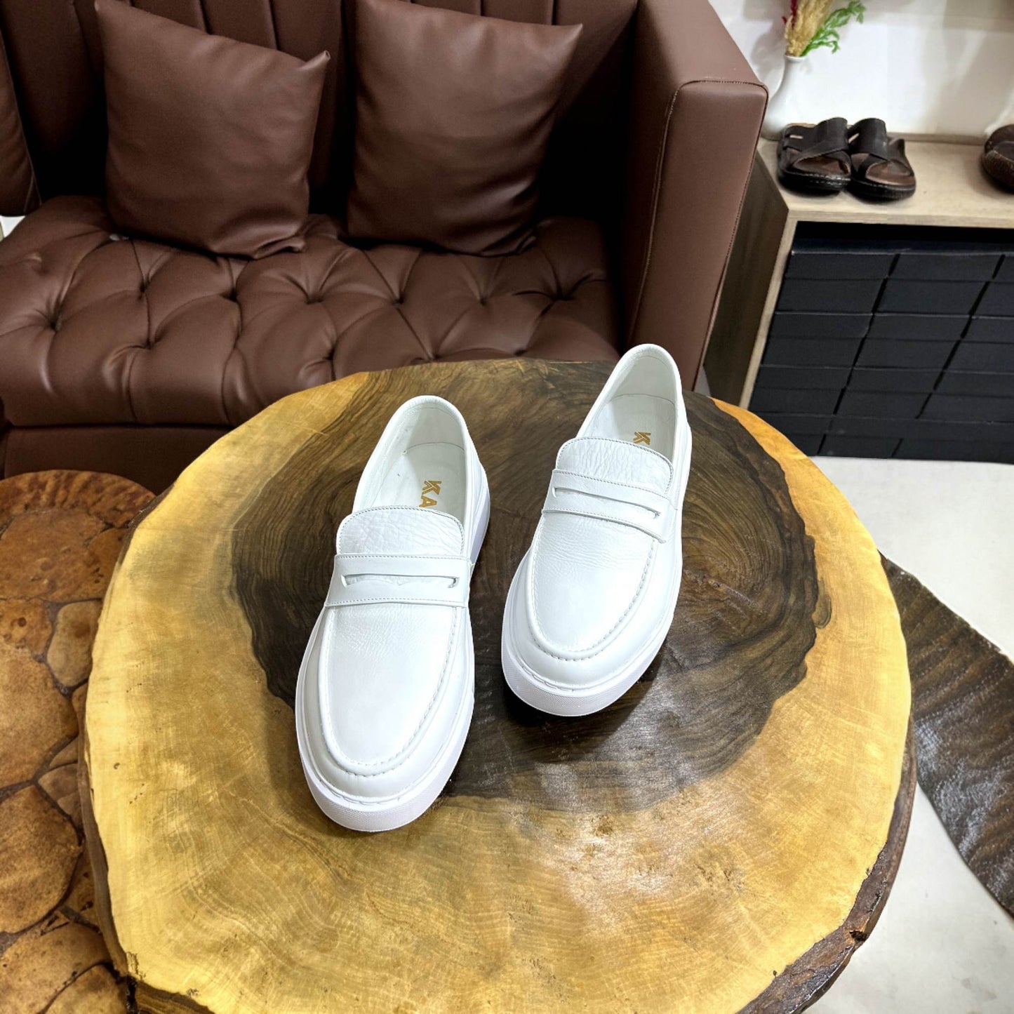 0221 Chaussure Sneaker Homme en cuir  blanc