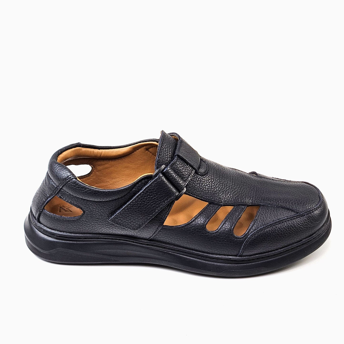 0205 sandale confort en cuir homme noir