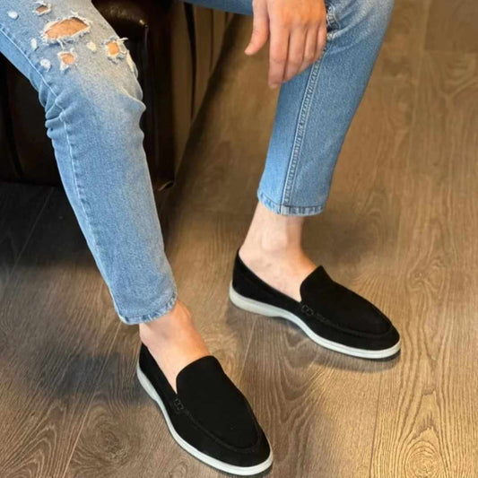 0110 Chaussures Homme Mocassins sports en cuir daim noir