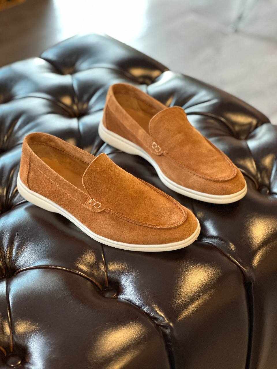 0110 Chaussures Homme Mocassins sports en cuir daim tabac