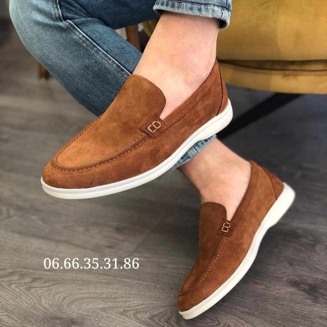 0110 Chaussures Homme Mocassins sports en cuir daim tabac