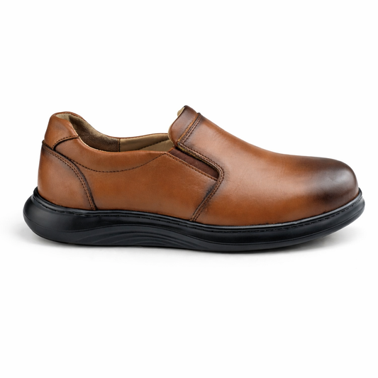 0102 chaussure confort en cuir tabac