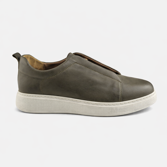 097 Chaussure Sneaker Homme en cuir kaki