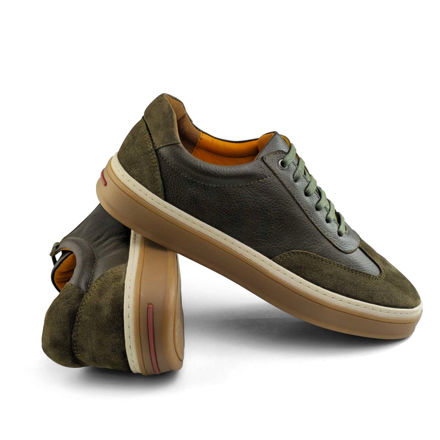 0235 Chaussure Sneaker Homme en cuir  kaki