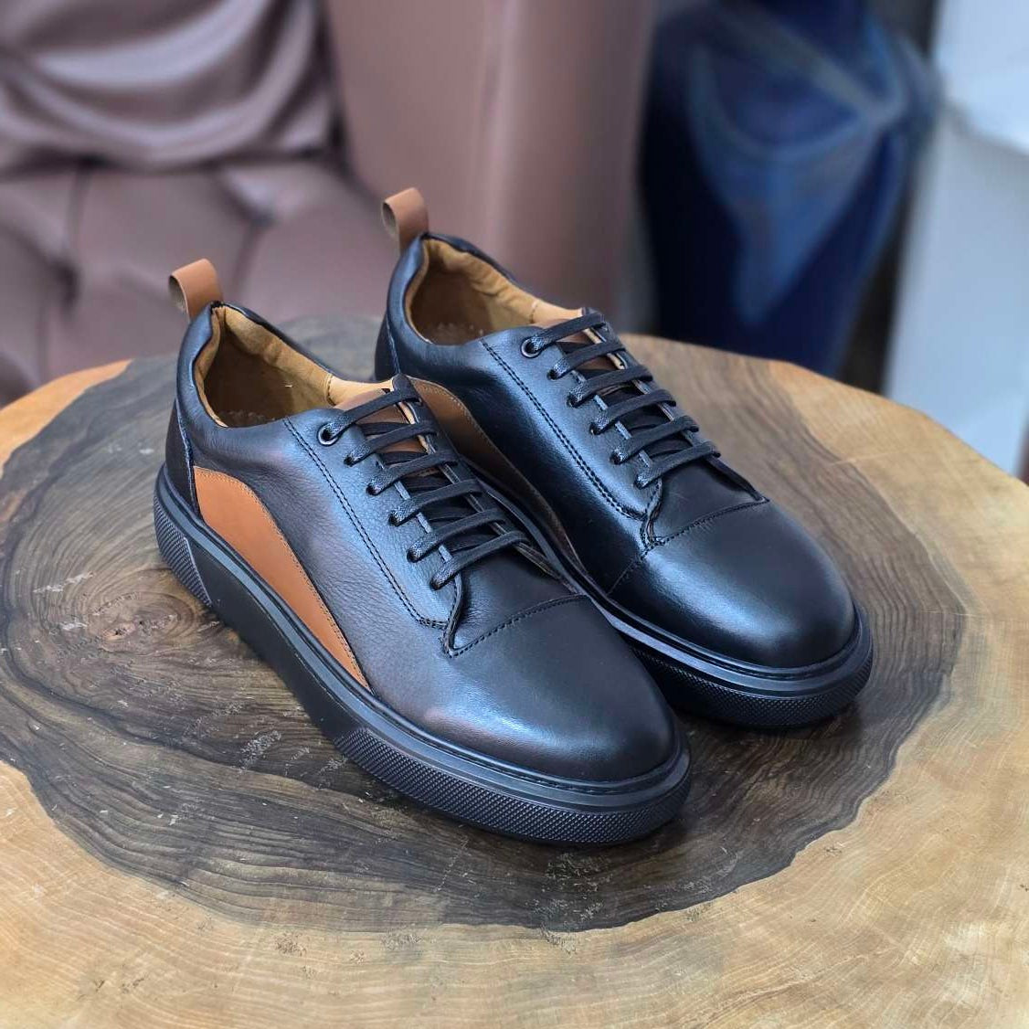 0225 Chaussure Sneaker Homme en cuir  noir/noir