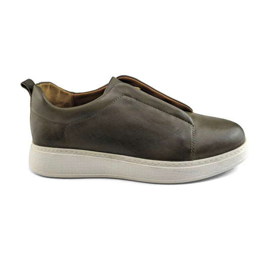 097 Chaussure Sneaker Homme en cuir kaki