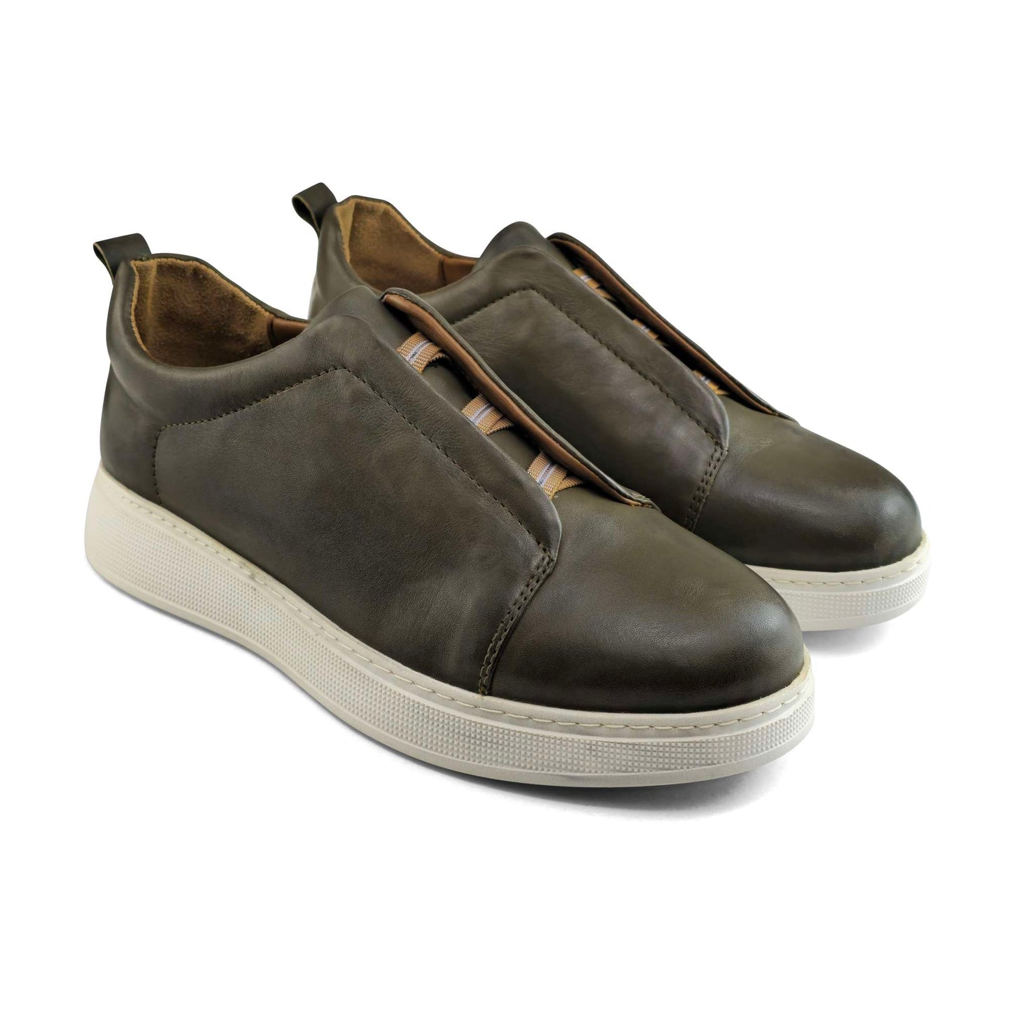 097 Chaussure Sneaker Homme en cuir kaki