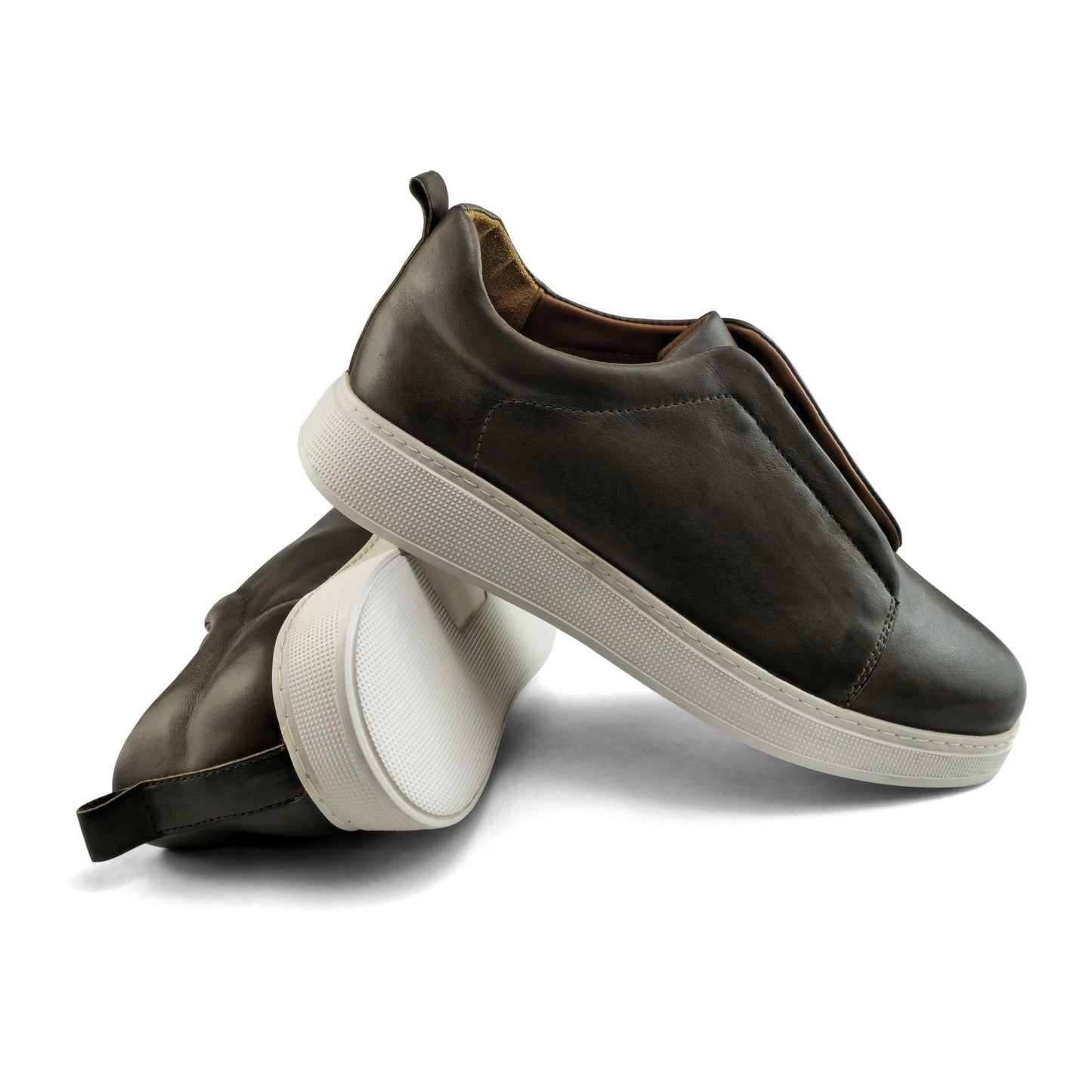 097 Chaussure Sneaker Homme en cuir kaki