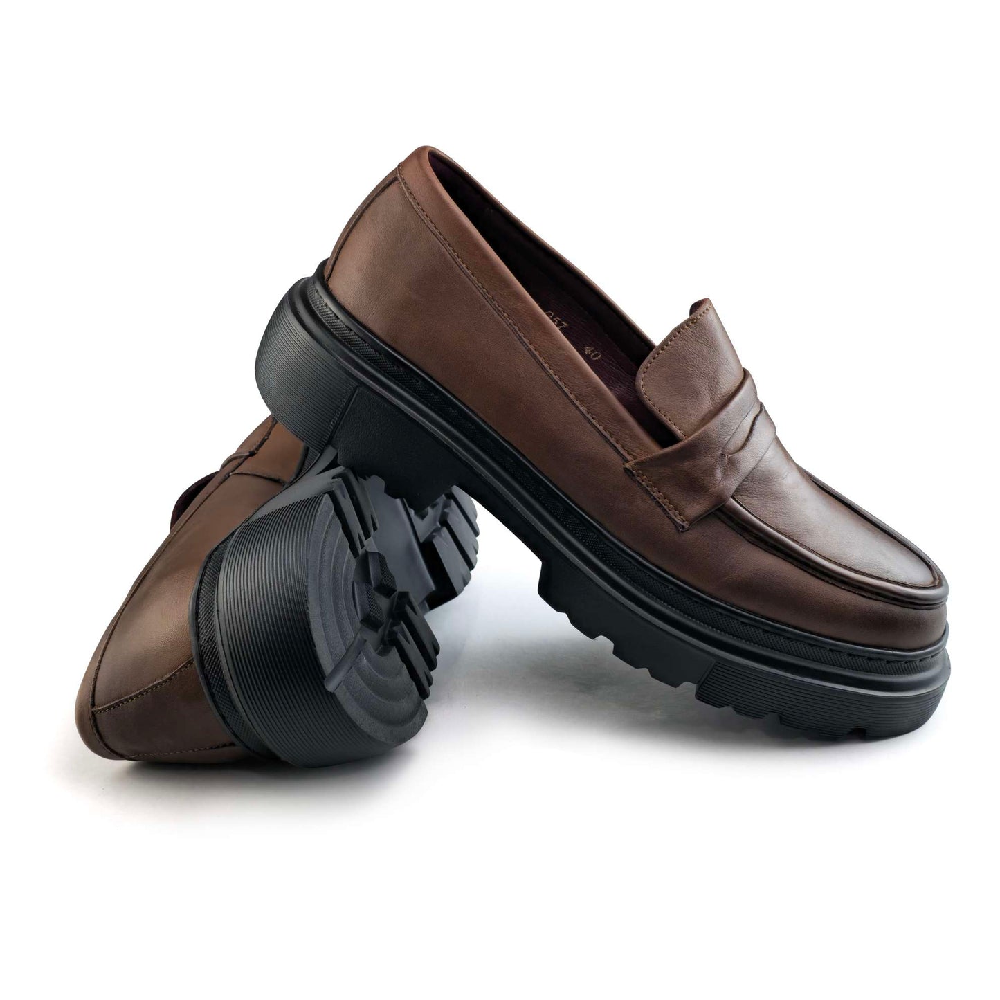 049 Chaussures Homme Mocassins sports en cuir marron