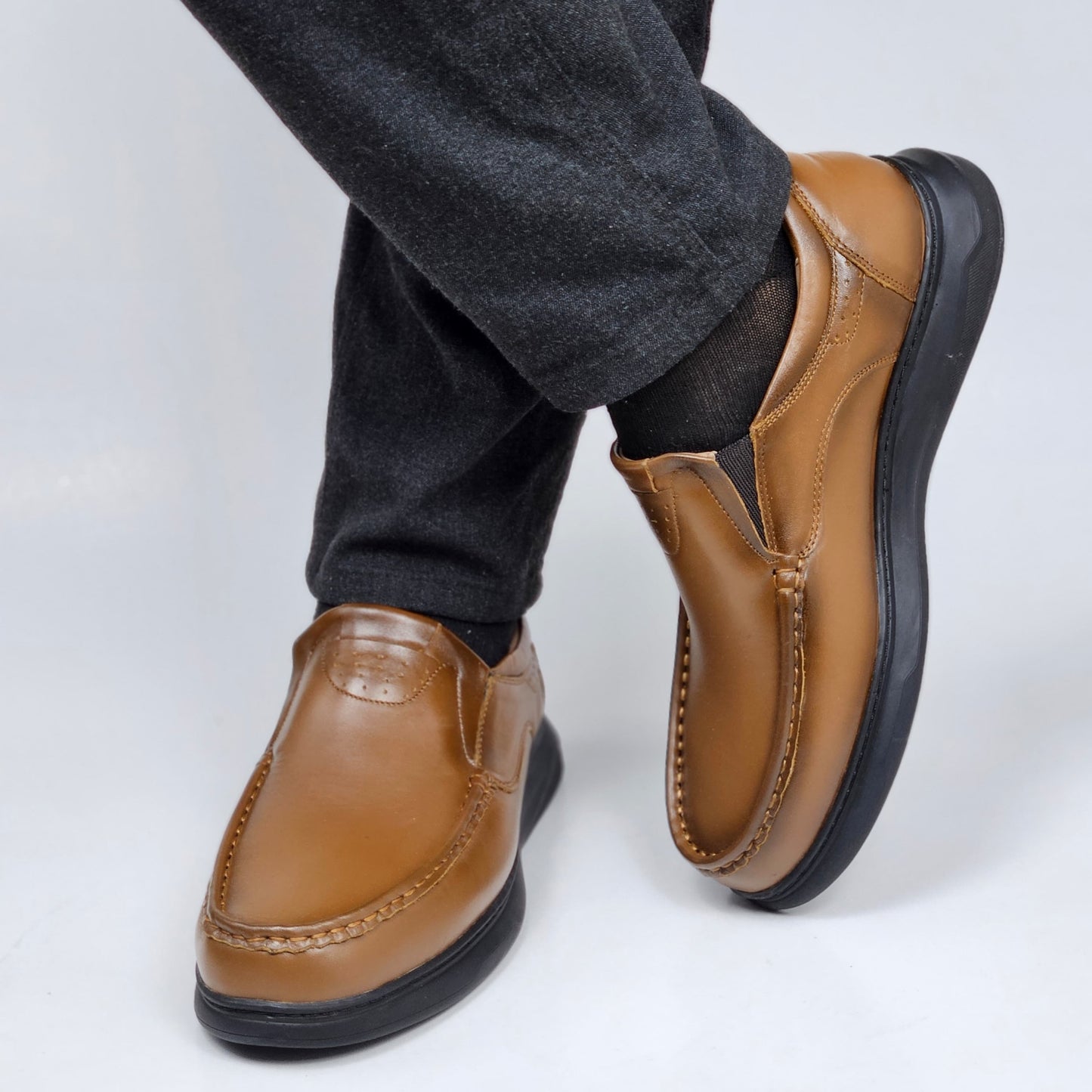 071 chaussure confortable cuir homme marron tabac