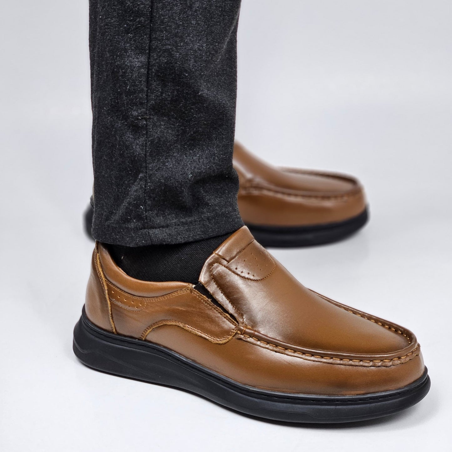 071 chaussure confortable cuir homme marron tabac