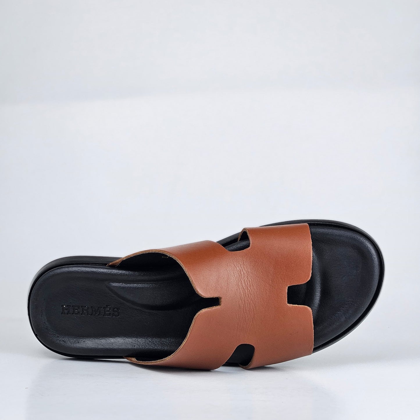 027 sandale confort en cuir homme marron tabac