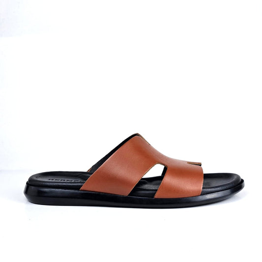 027 sandale confort en cuir homme marron tabac
