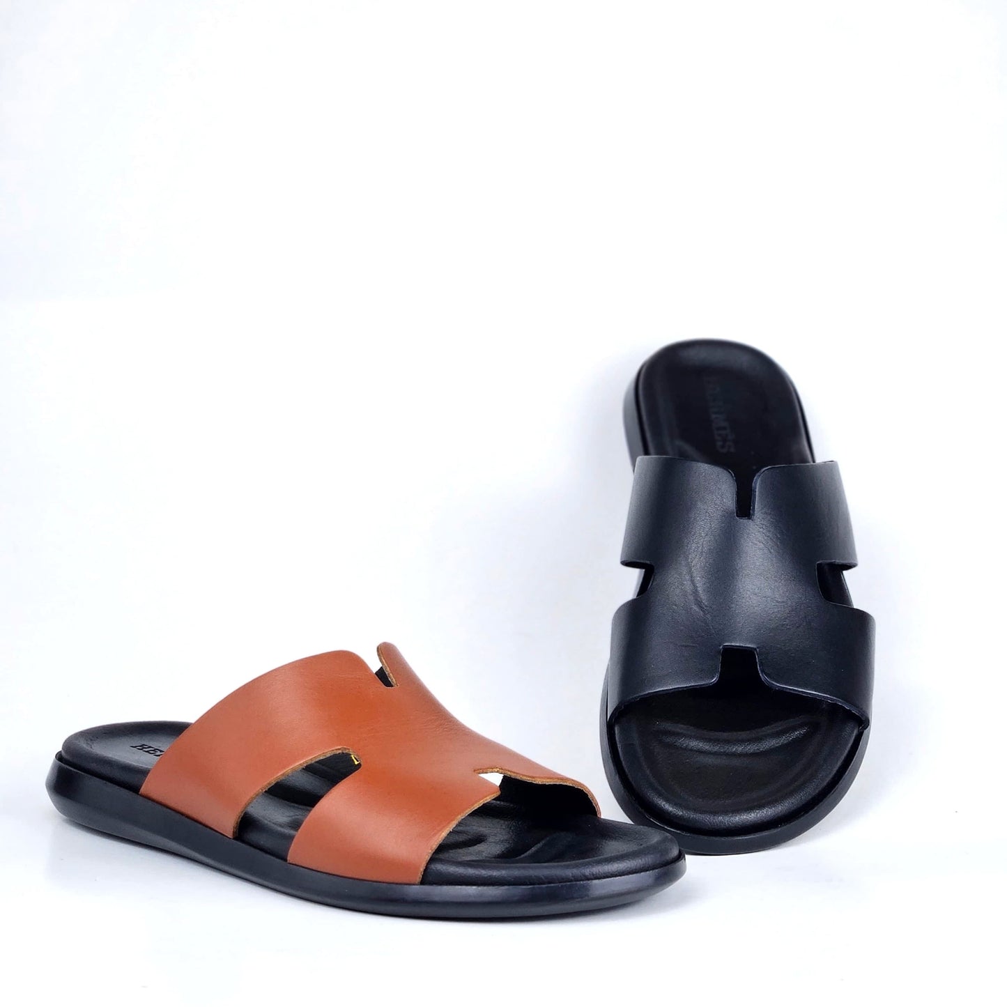 027 sandale confort en cuir homme noir