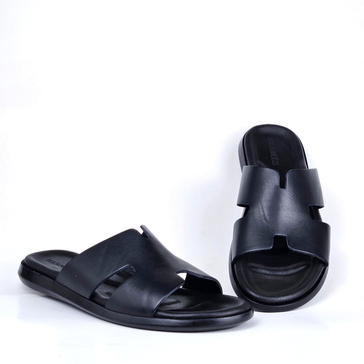 027 sandale confort en cuir homme noir