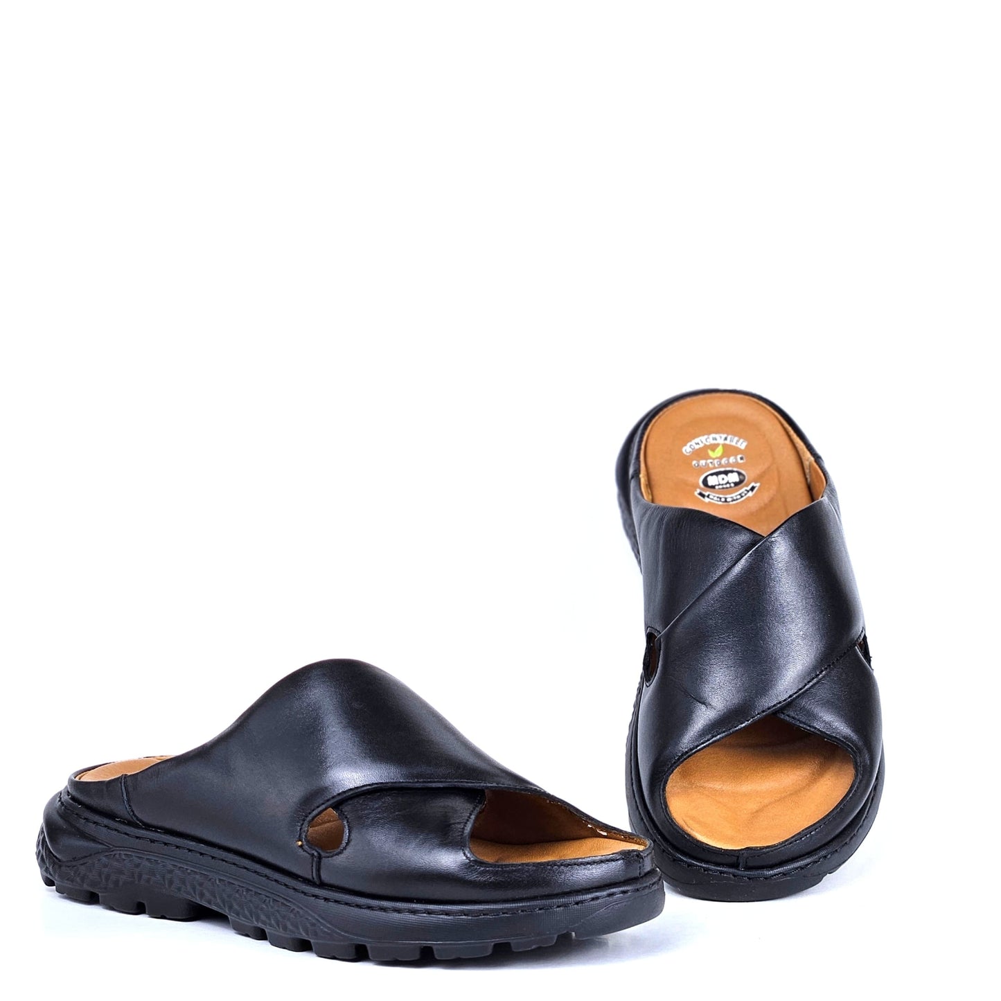 036 sandale confort en cuir homme noir