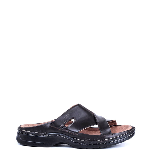 021 sandale confort en cuir homme mrron fonce