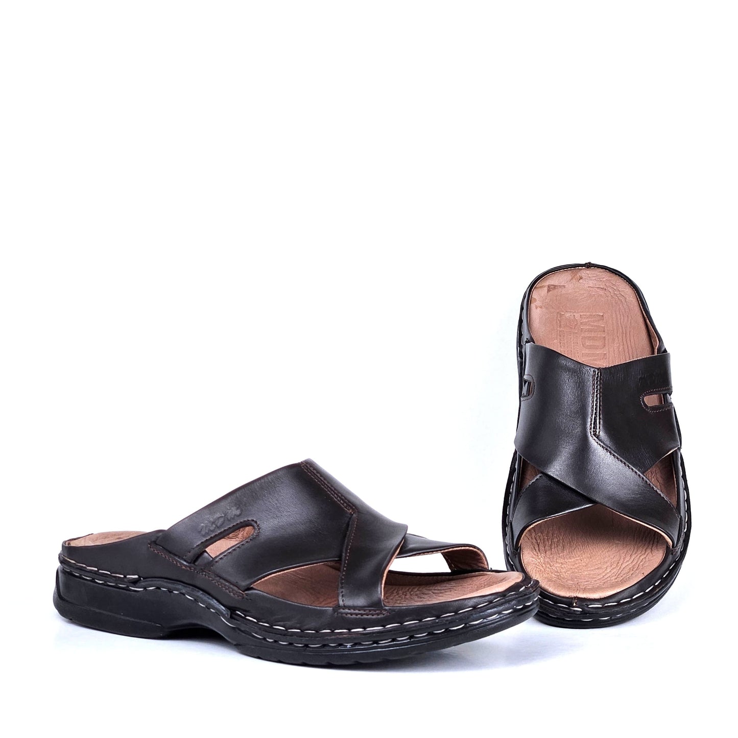 021 sandale confort en cuir homme mrron fonce