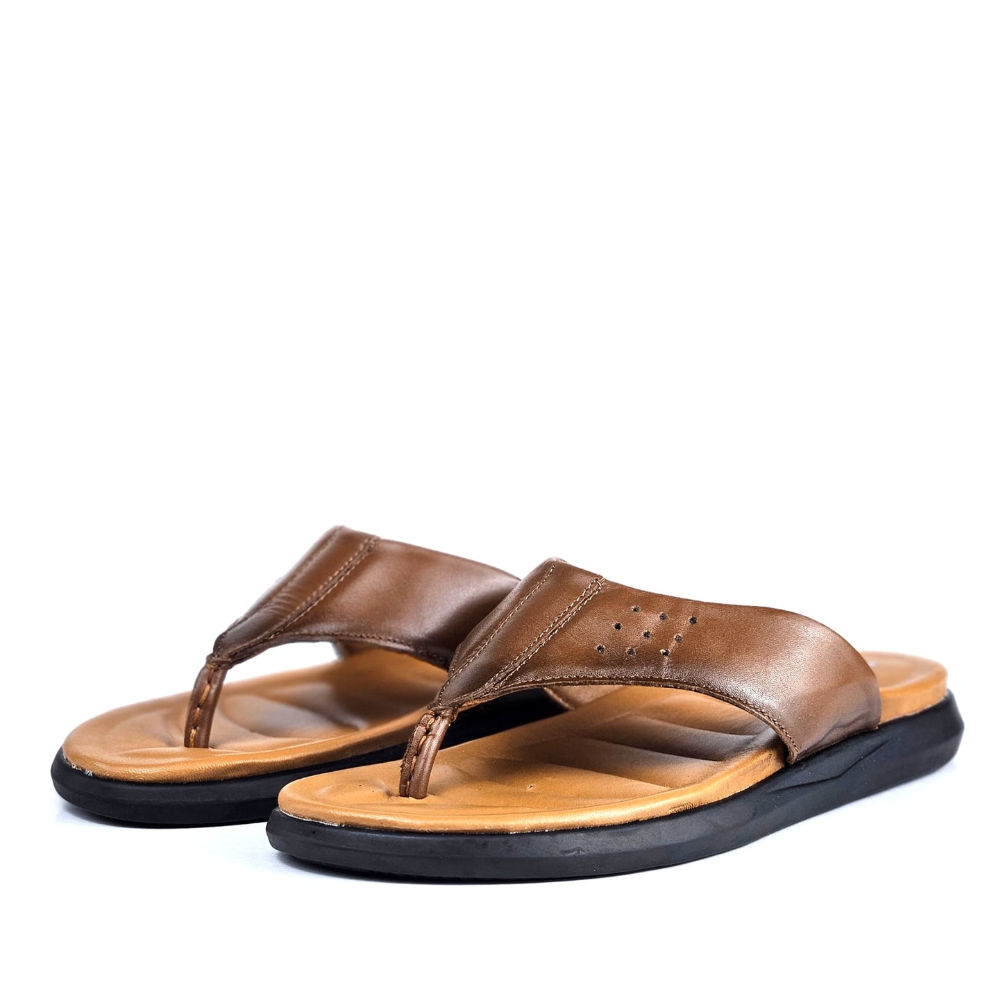 041 sandale confort en cuir homme marron tabac