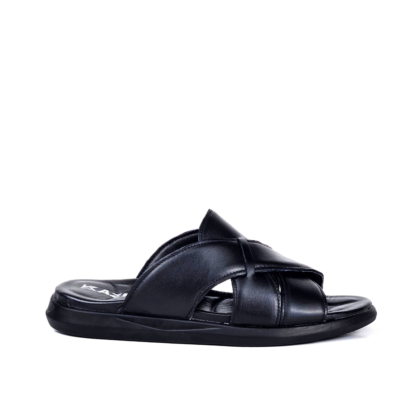 047 sandale confort en cuir homme noir