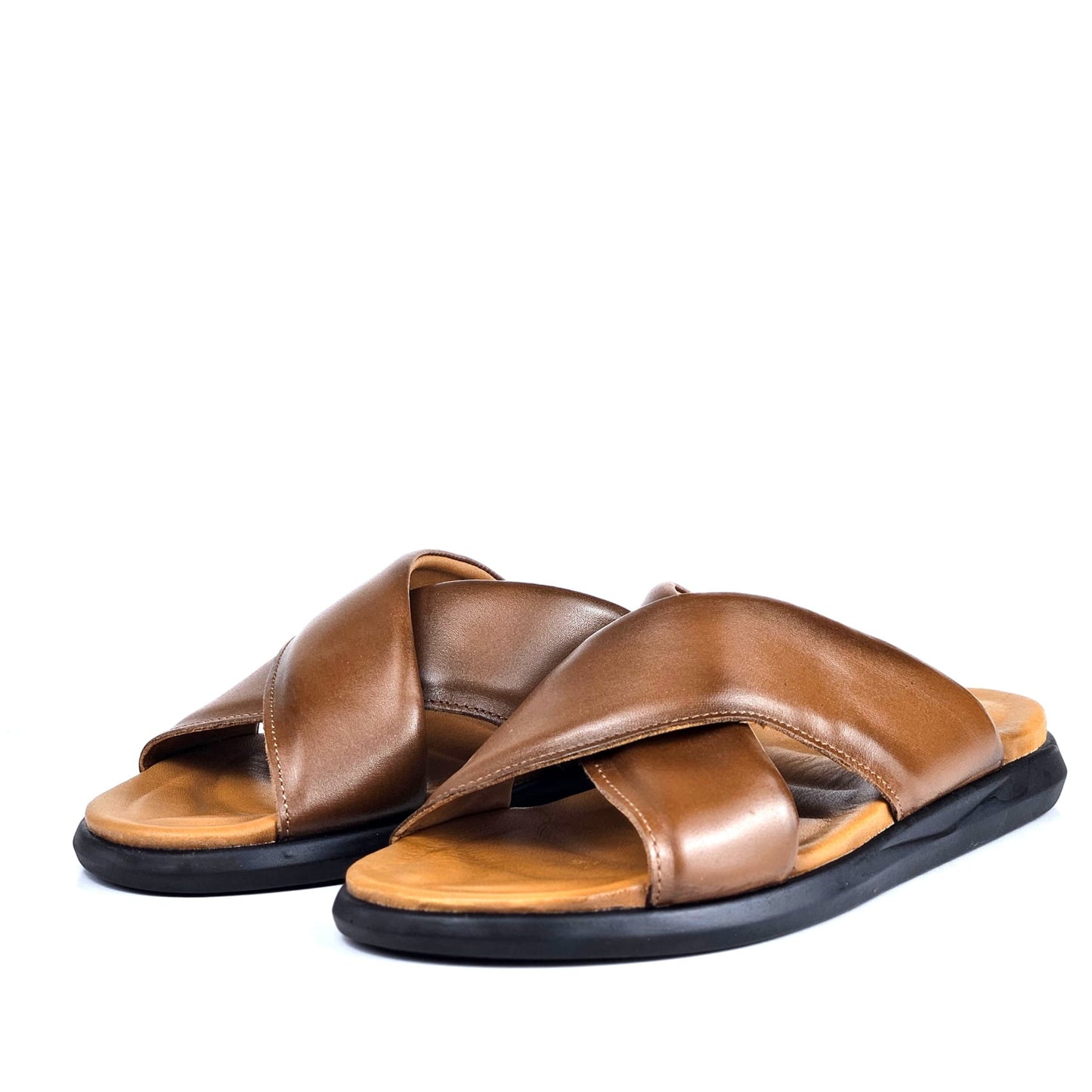 050 sandale confort en cuir homme marron tabac