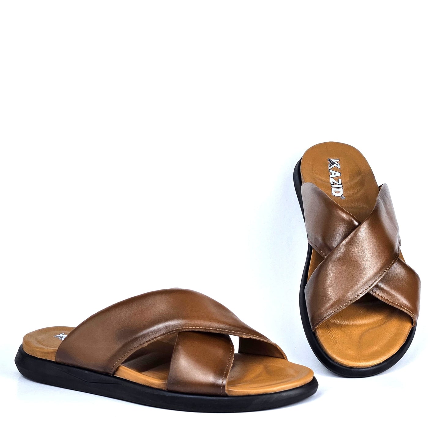 050 sandale confort en cuir homme marron tabac