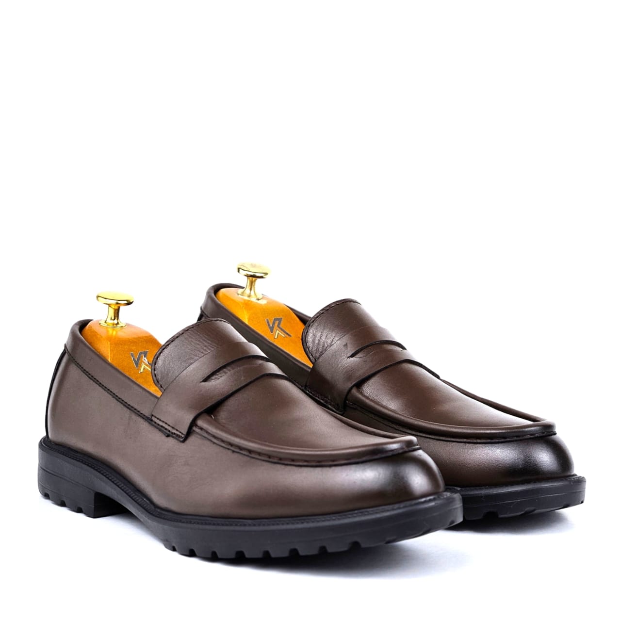 045 Chaussures Homme Mocassins sports en cuir marron