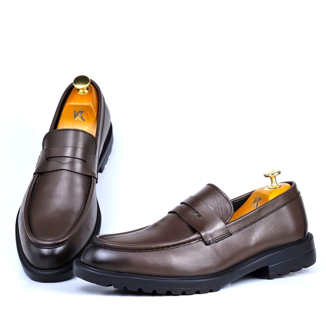 045 Chaussures Homme Mocassins sports en cuir marron