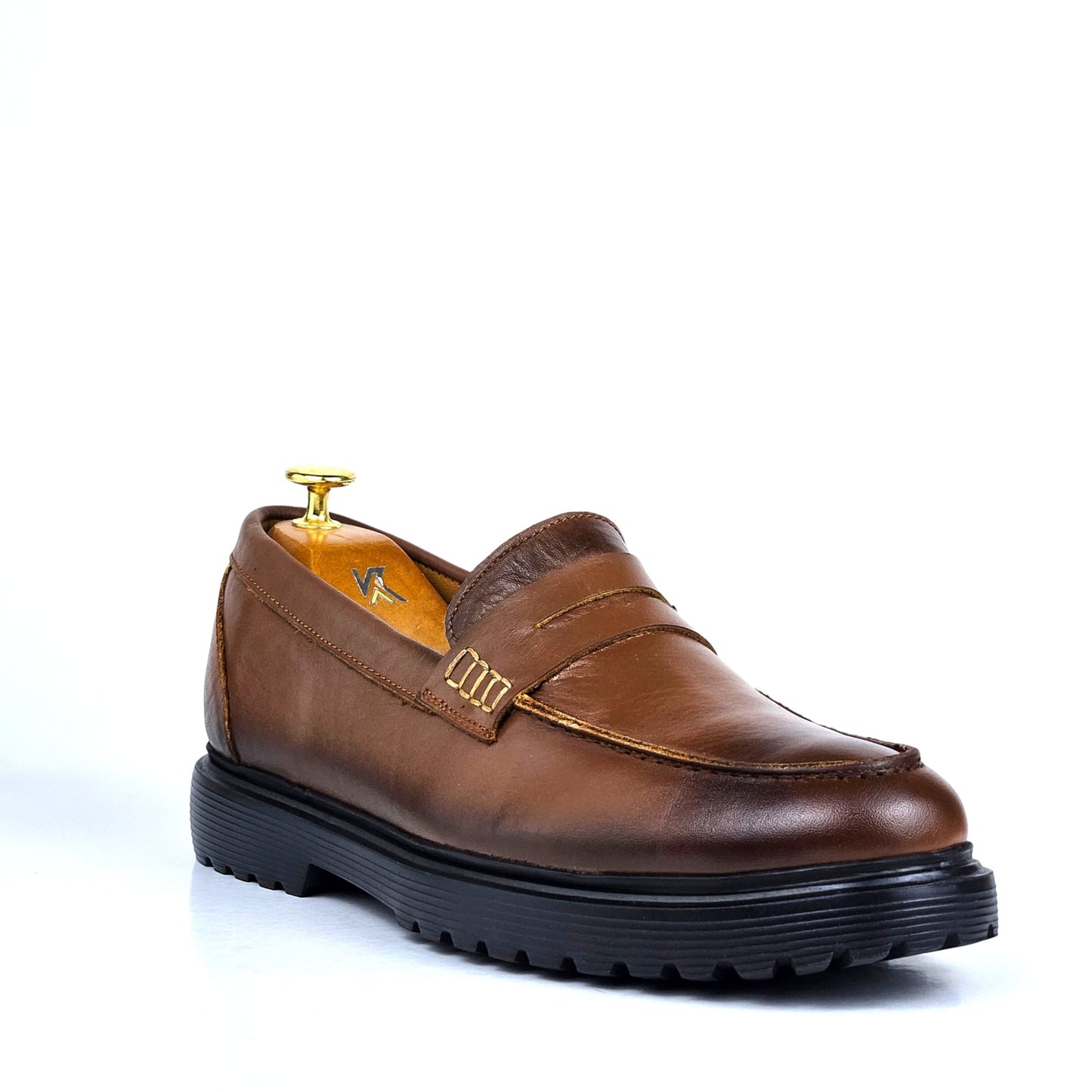 066 Chaussures Homme Mocassins sports en cuir tabac